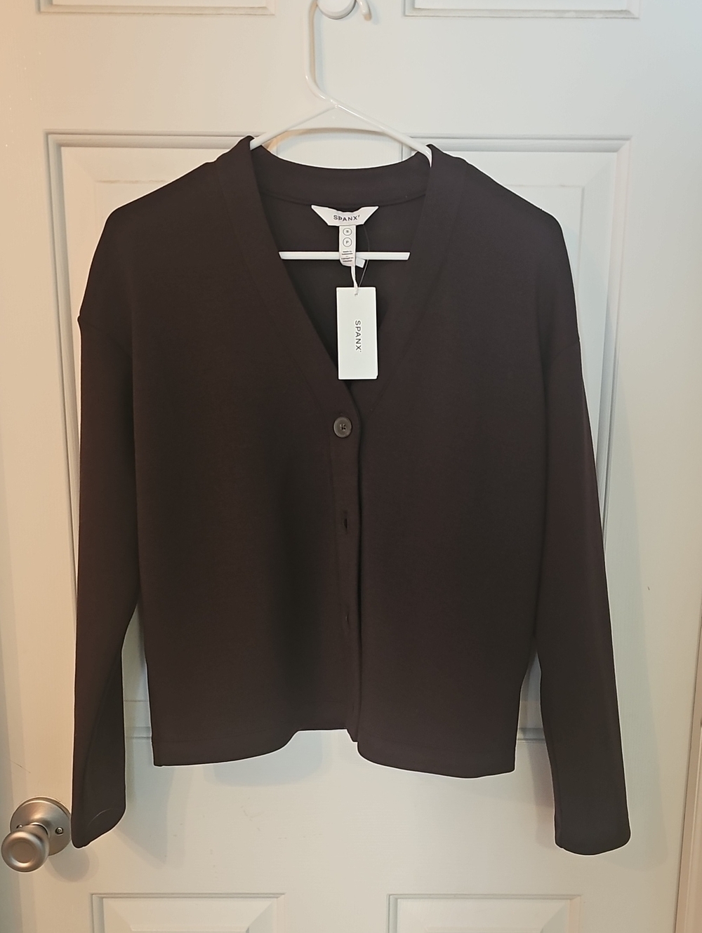 SPANX Truffle Brown Long-Sleeve V-Neck Button Cardigan